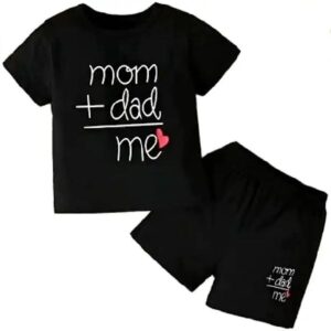 ‘Mom+Dad’ Text Printed Cotton Baby Black Clothing Sets