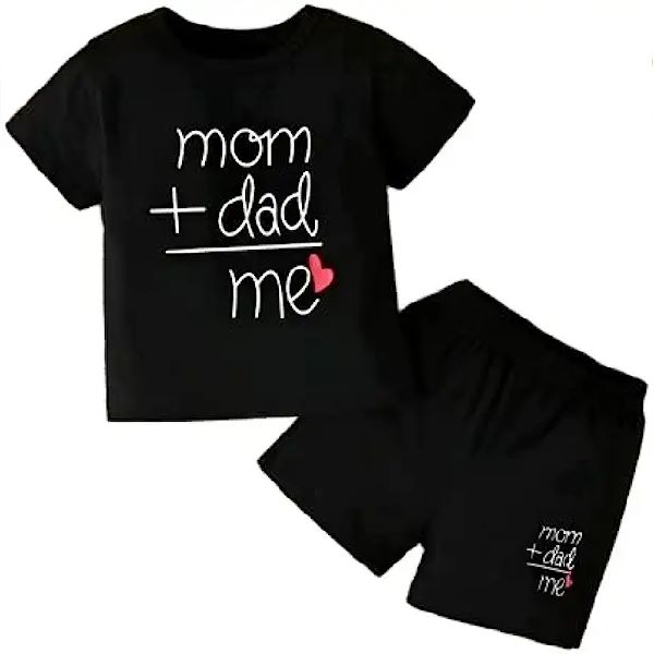 ‘Mom+Dad’ Text Printed Cotton Baby Black Clothing Sets