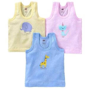 Baby Boys Girls Soft Cotton Printed Vest Inner Wear for Infants Sando Vest Kids Toddler Camisole Baniyan Multicolor Vest (Pack of 3)