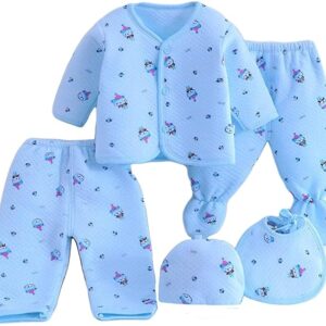 Presents New Born Baby Winter Wear Keep Warm Baby Clothes 5Pcs Sets Cotton Baby Boys Girls Unisex Baby Fleece/Falalen or Flannel Suit Infant Clothes First Gift