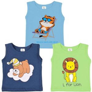 Baby Boys & Girls Cotton Tshirts Casual Sleeveless Summer Top (Pack of 3) Multicolor