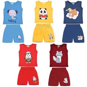 Boys Sleeveless T-shirt & Shorts Set Cotton Clothing For Baby Boys & Baby Girls (Pack of 5)