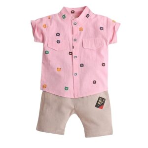 Cotton Boys All-Over Print Shirt And Shorts Set