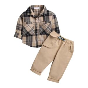 Cotton Blend Boys Plaid Print Shirt And Pant Set
