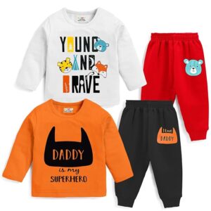 Baby Boy Regular Fit Cotton T-Shirts and Pyjamas Set