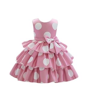 Baby-Girl's Satin Blend A-Line Knee-Length Pink Polka DOT Frock