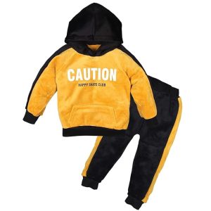 Warm Velvet Pullover Sweatshirt Hoodie Tshirt and Pyjama Set Winter